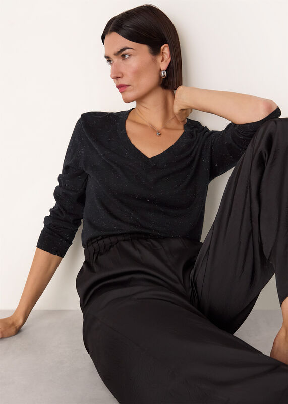 Black Annie Sparkle V Neck Knit