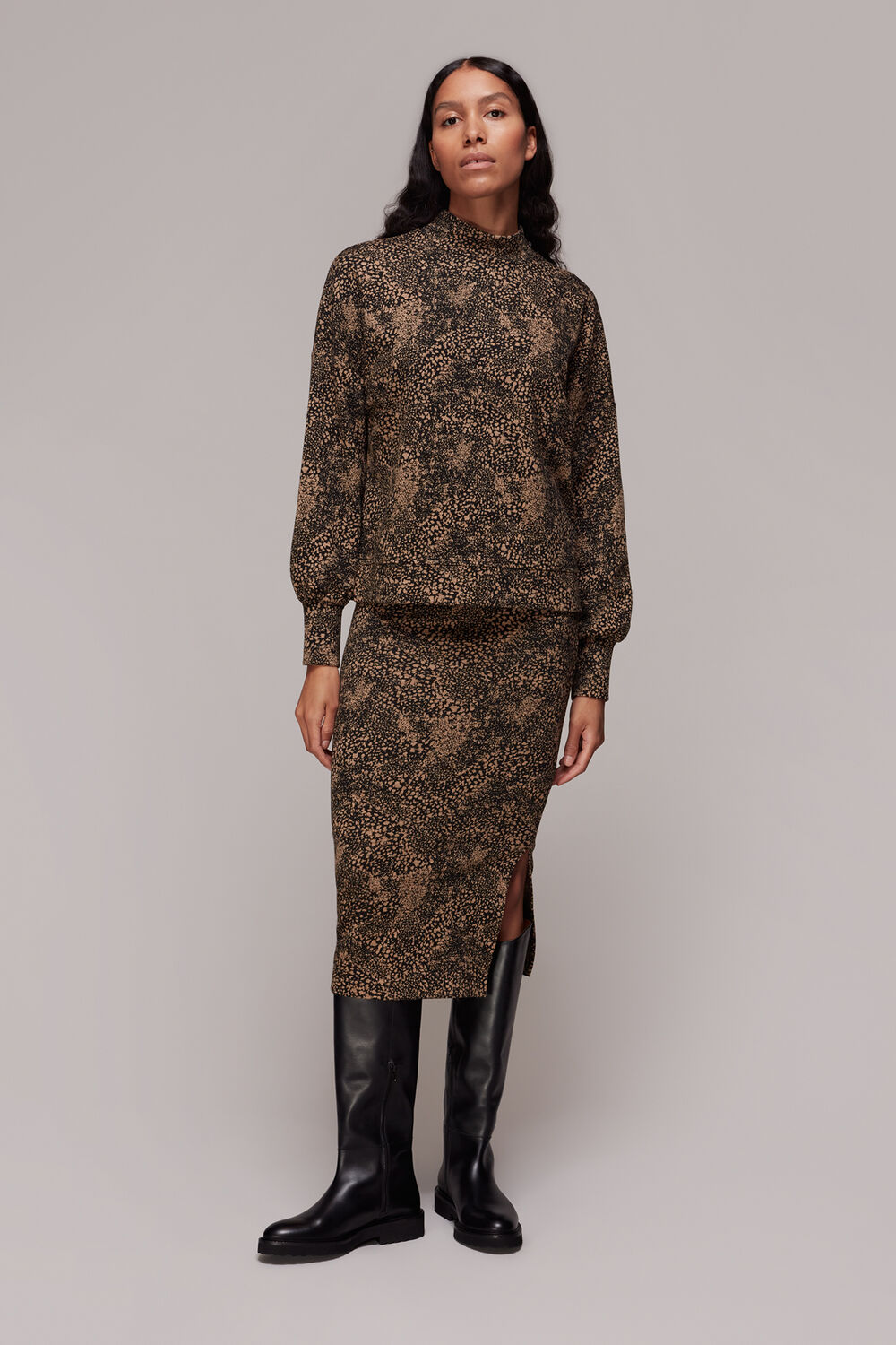 Multicolour Animal Jacquard High Neck Top