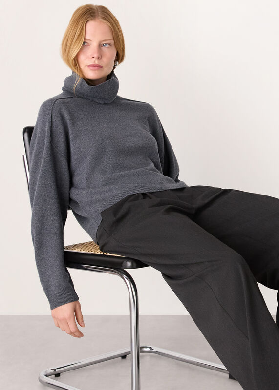 Grey Wool Cowl Neck Knit Jumper