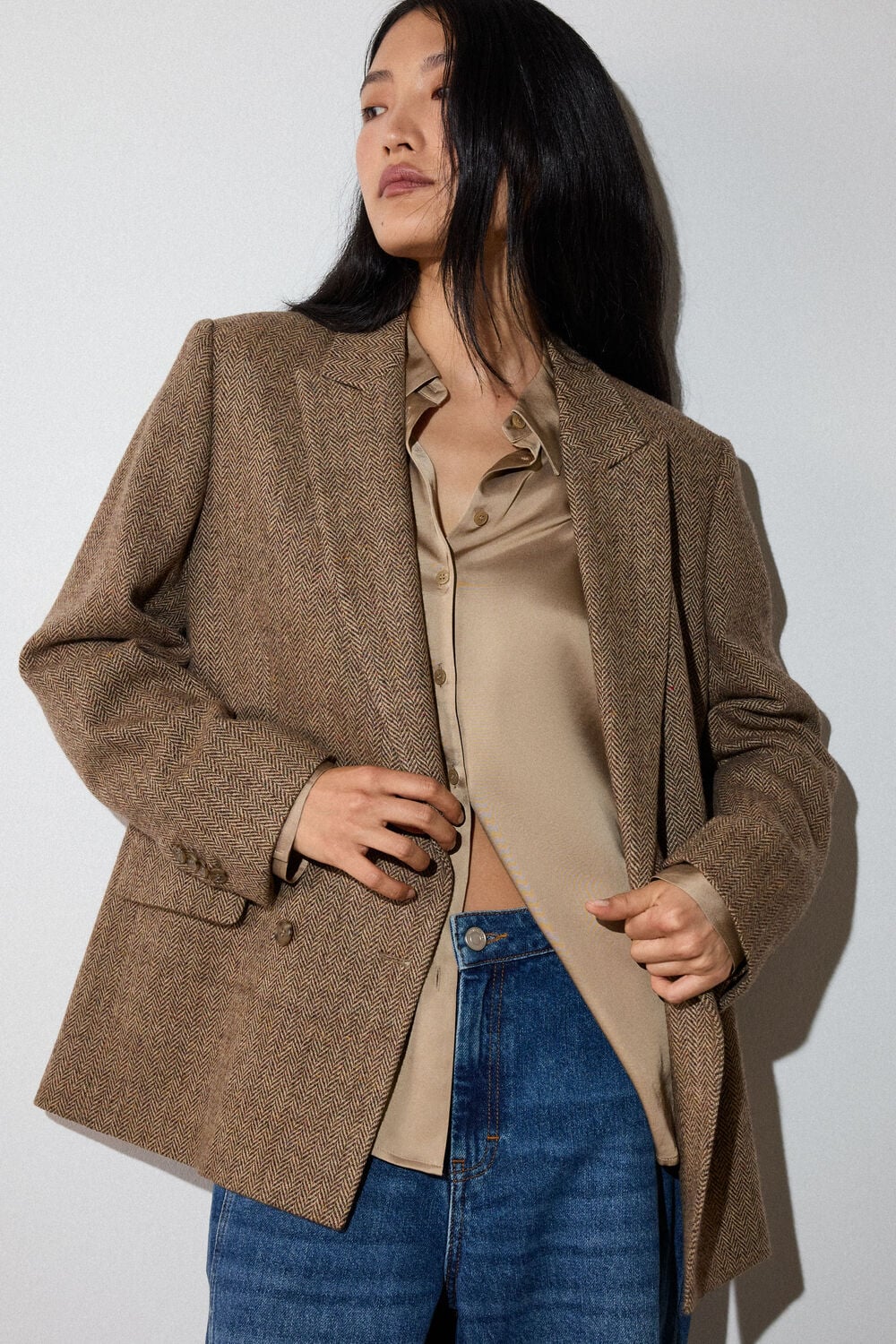 Brown Double Breasted Wool Blazer