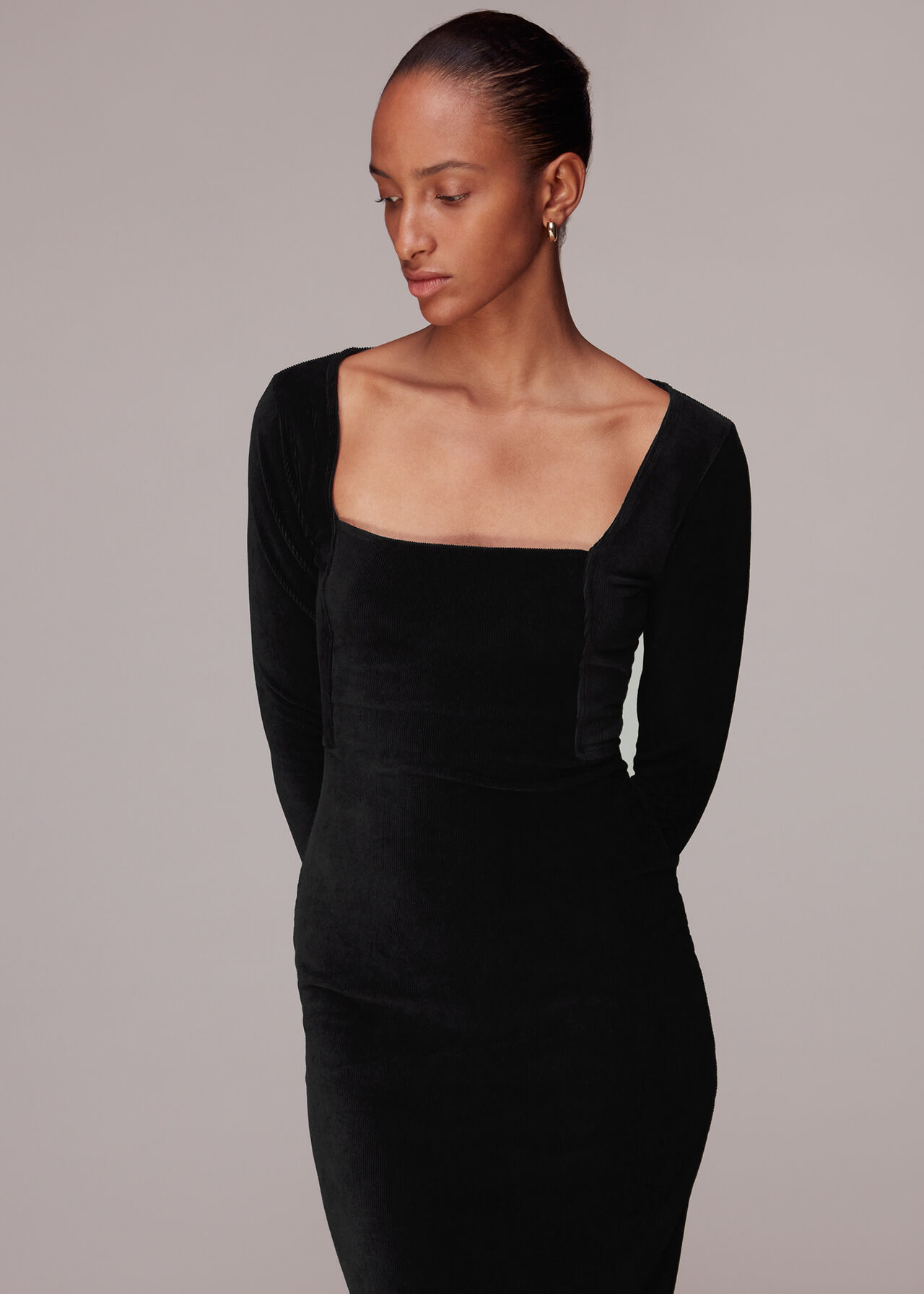 Black Jersey Velvet Midi Dress | WHISTLES