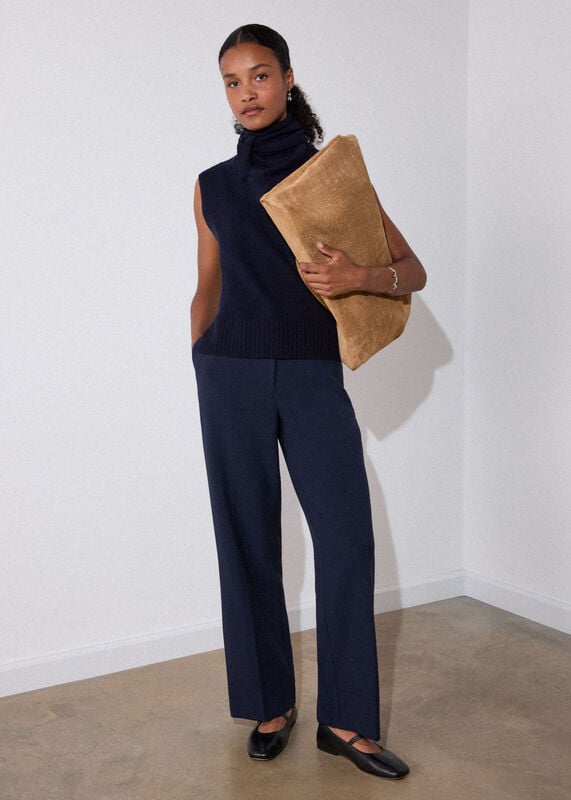 Navy High Rise Straight Trouser