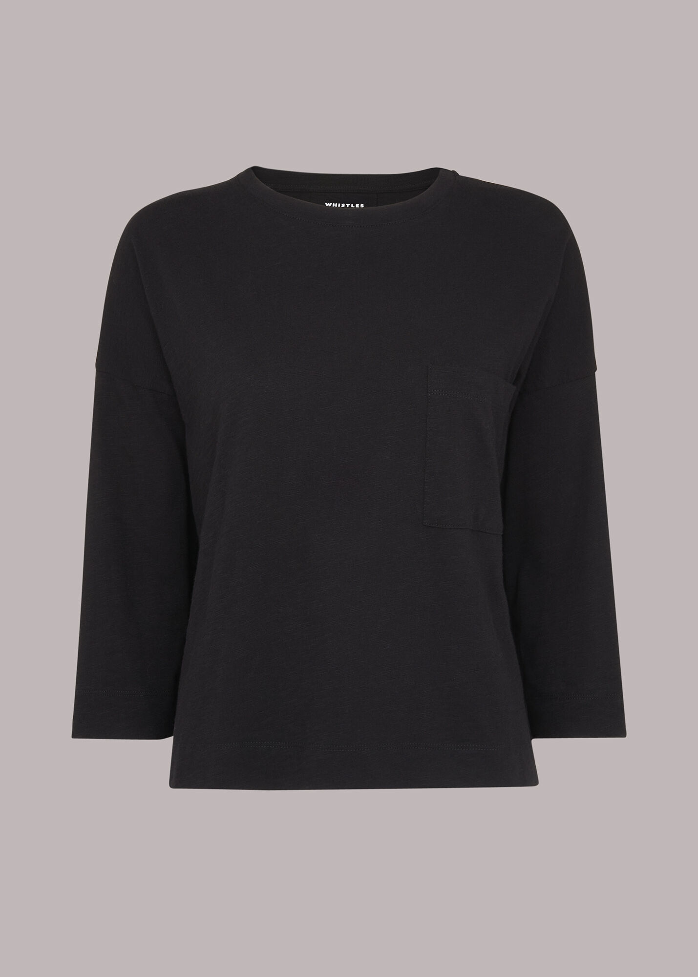 Black Long-Sleeve Top with Pocket | 100% Cotton | Whistles