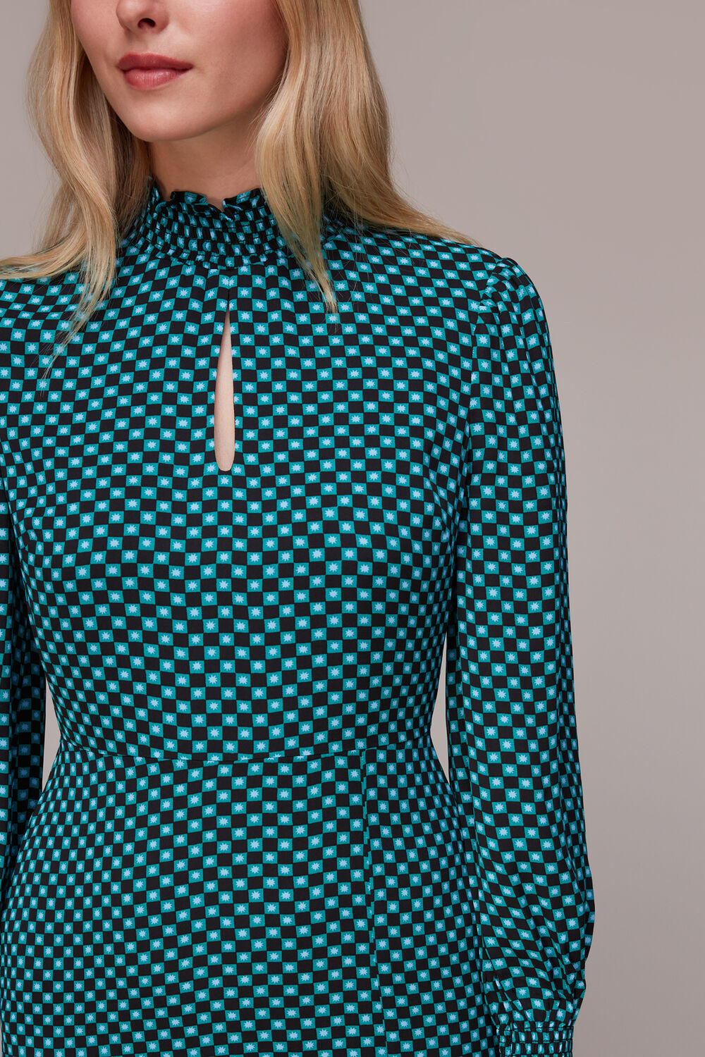 Star Check Print Midi Dress