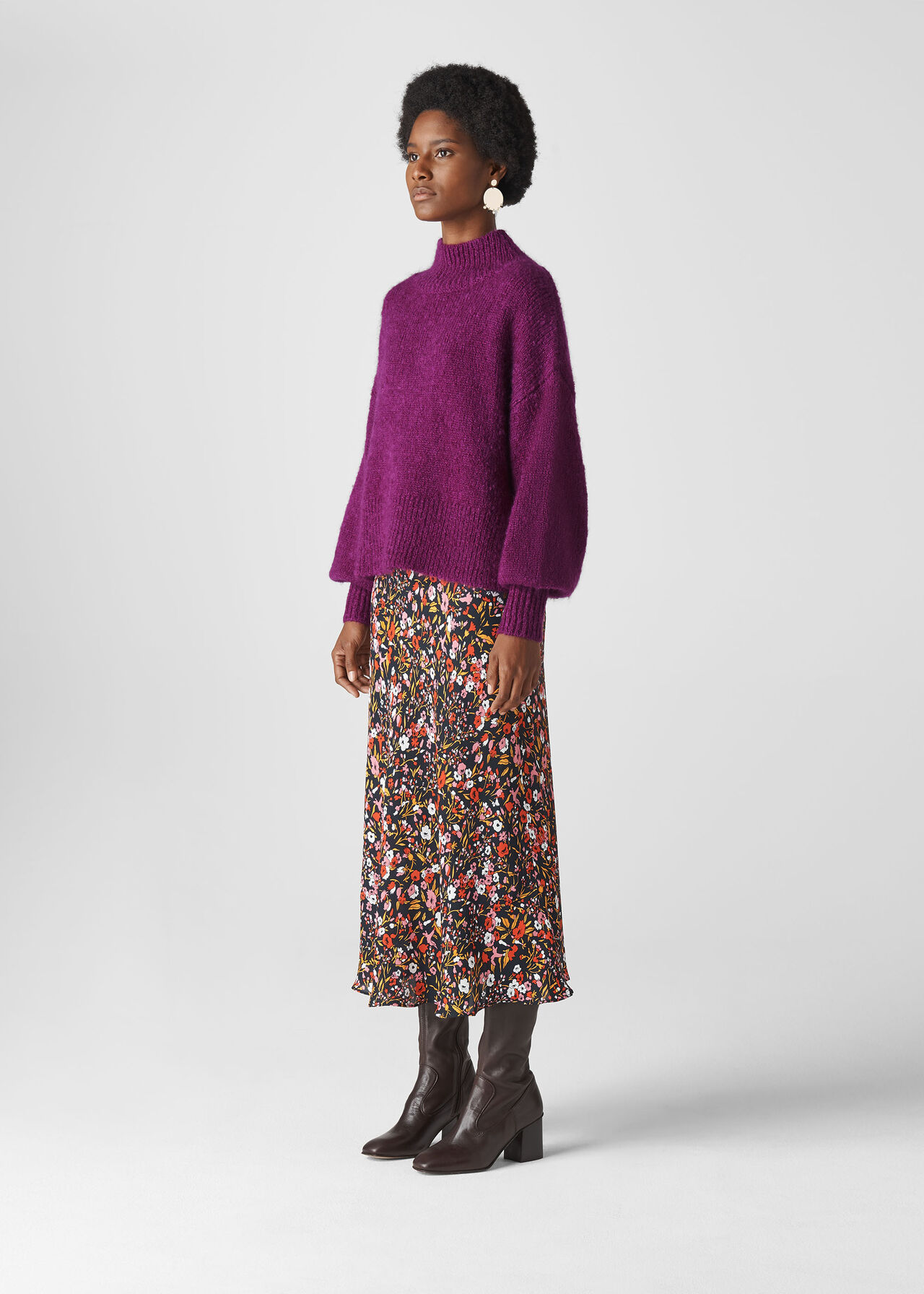 Purple Blouson Sleeve Sweater | WHISTLES | Whistles UK