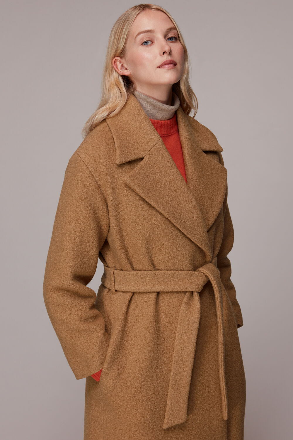 Camel Lorna Wrap Wool Coat