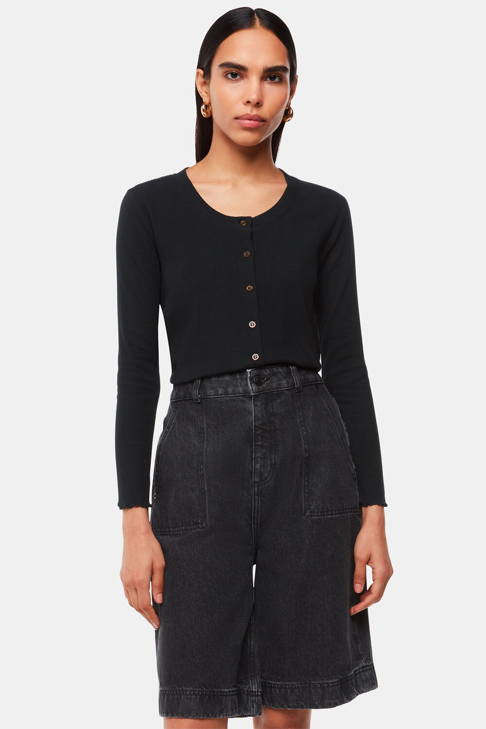 Ribbed Jersey Button Top