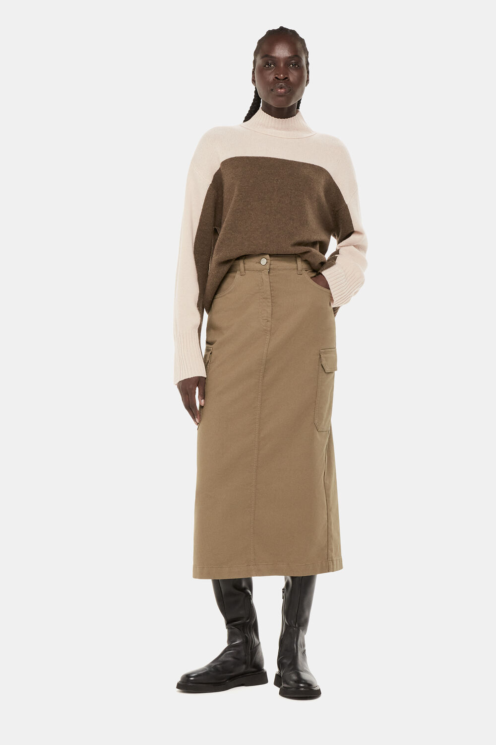 Wool Colour Block Funnel Neck