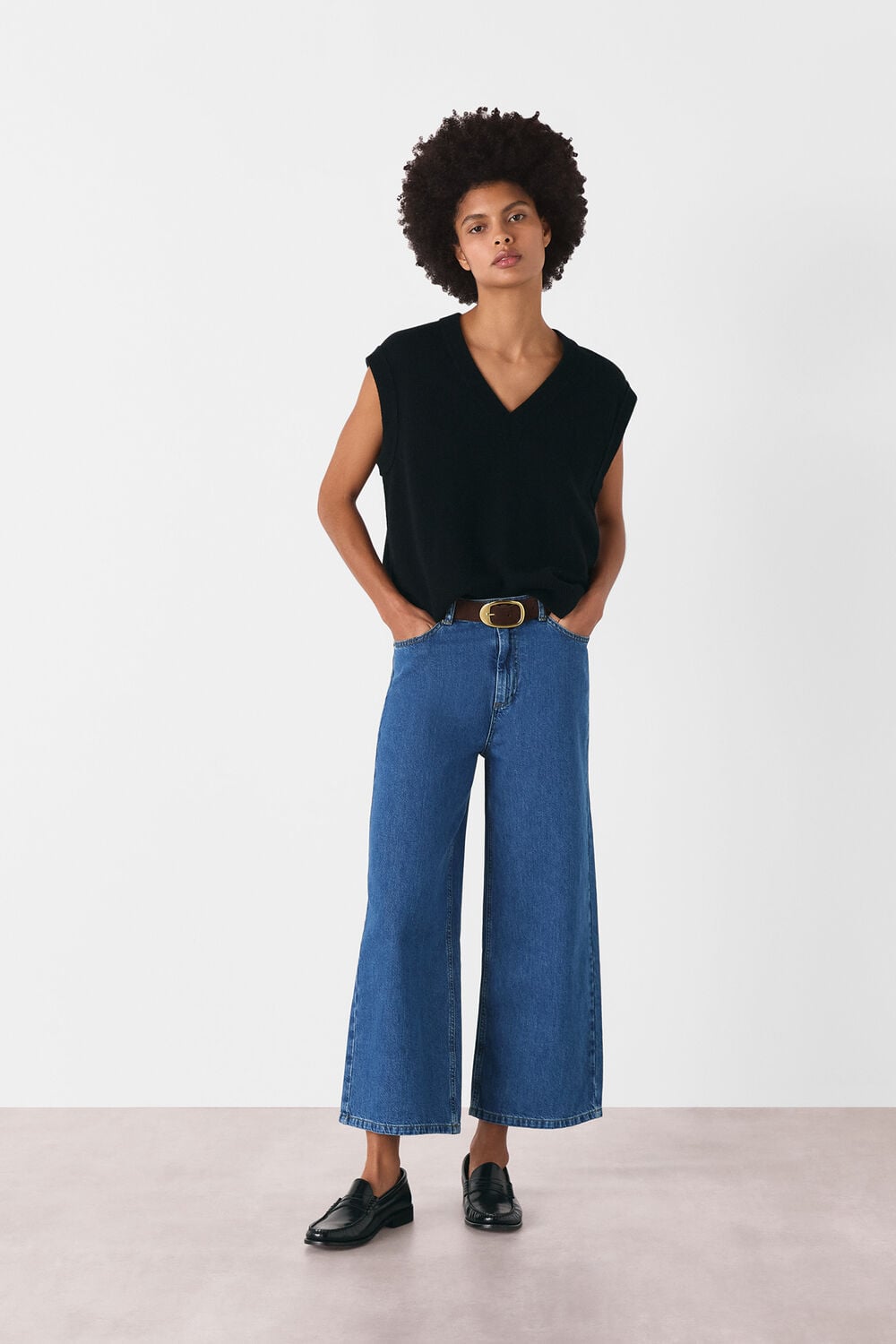 Denim Wide Leg Cropped Jean