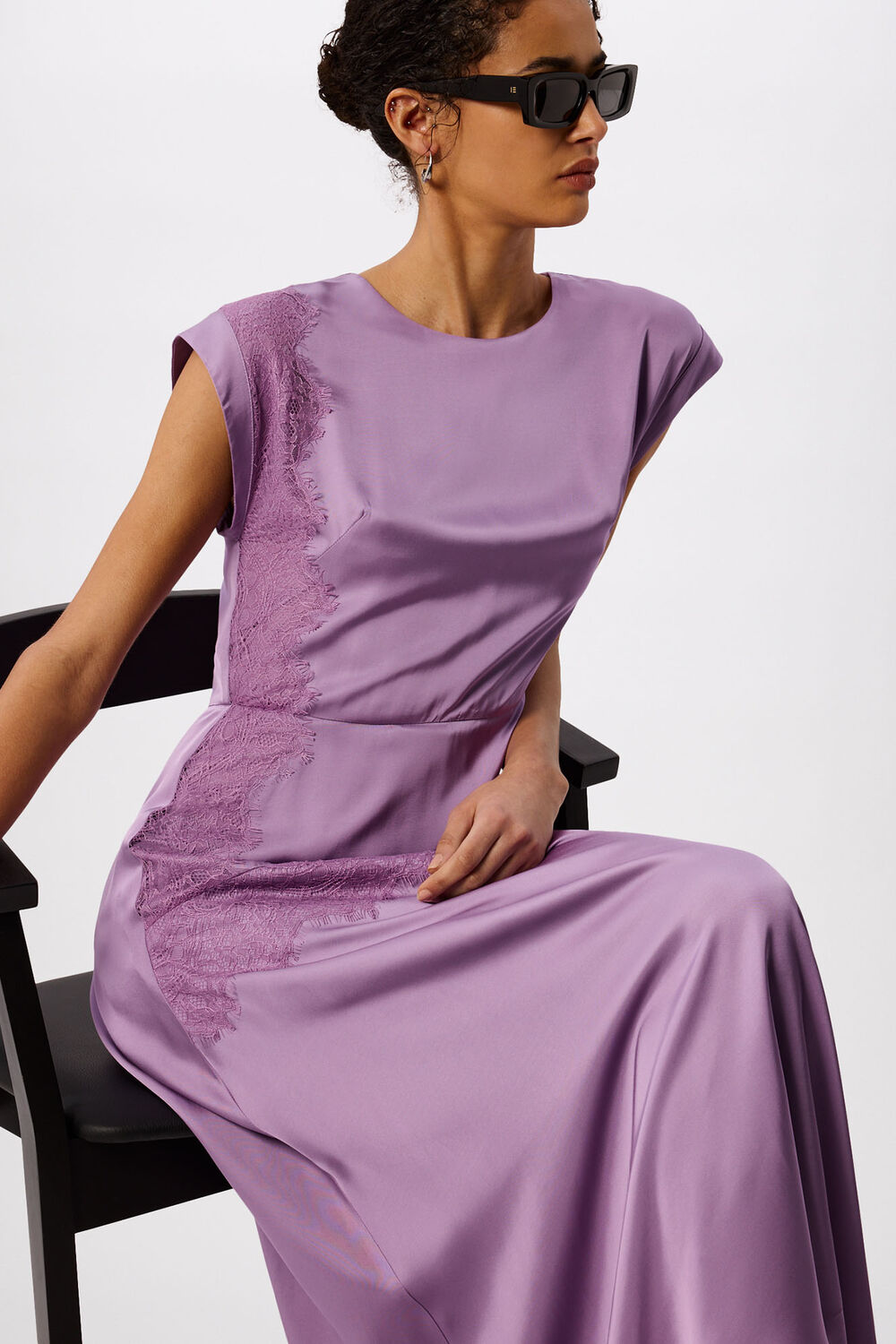 Lilac Lace Insert Asymmetric Dress