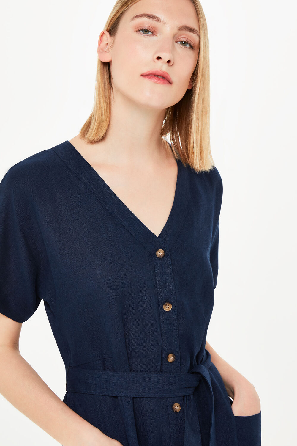 Linen Belted Midi Dress