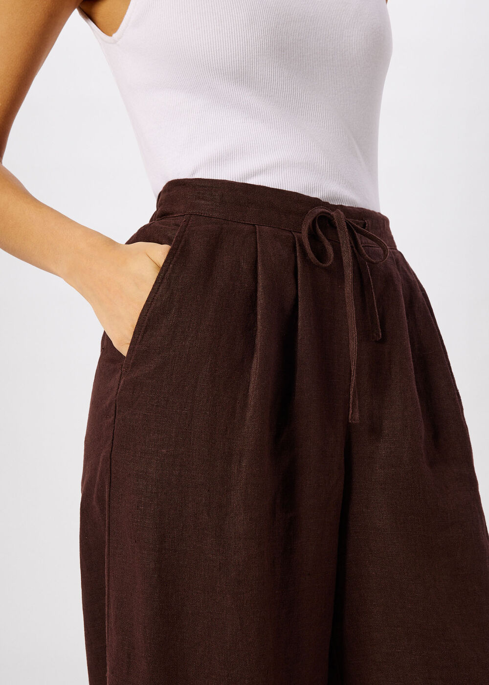 Petite Wide Leg Linen Trouser