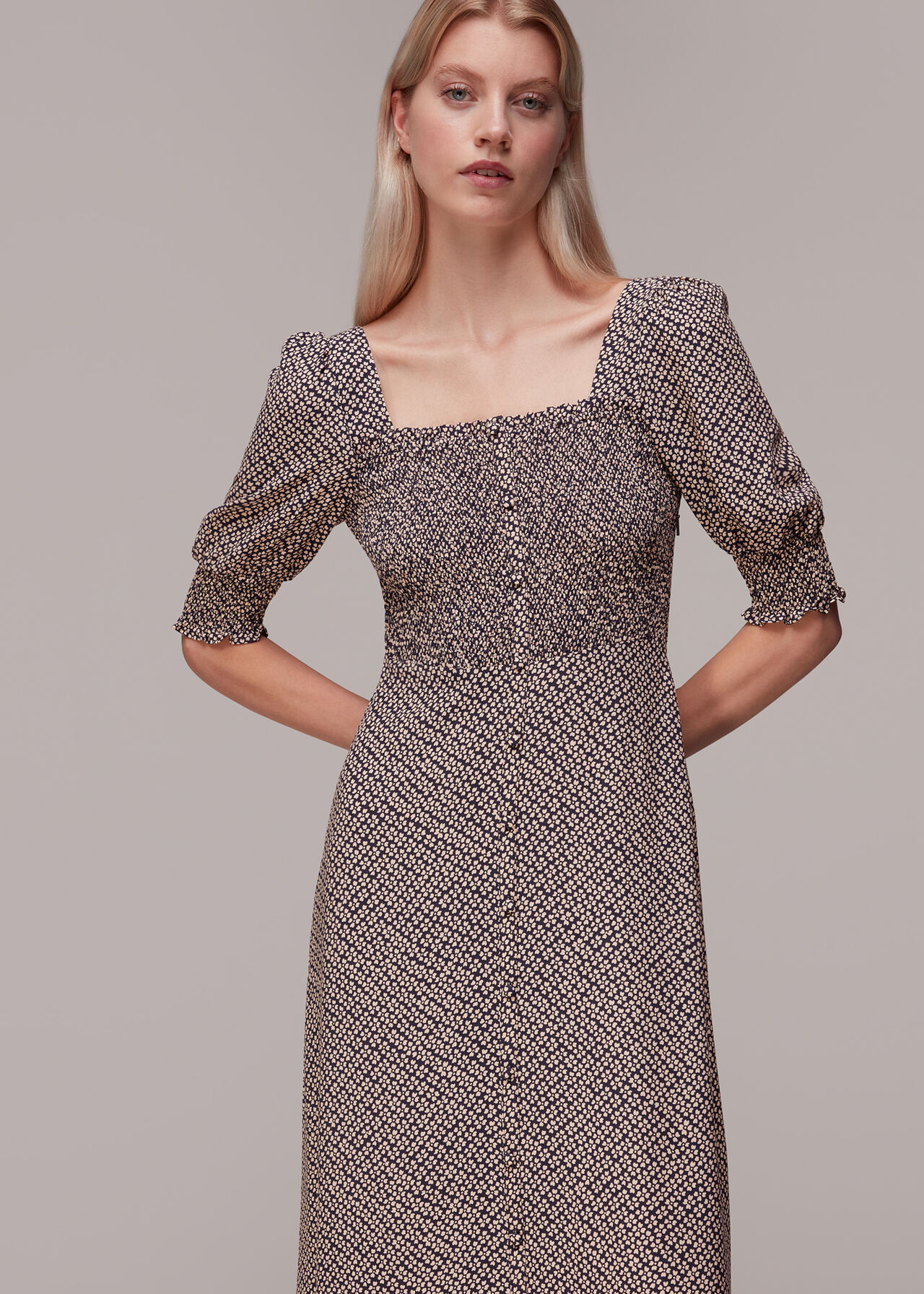 Clover Print Shirred Dress