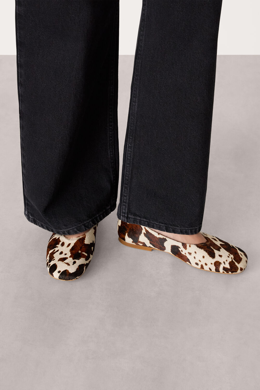 Multicolour Cow Print Hair-On Ballet Pump