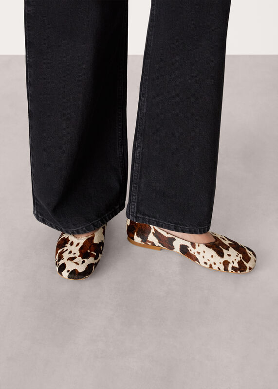 Multicolour Cow Print Hair-On Ballet Pump