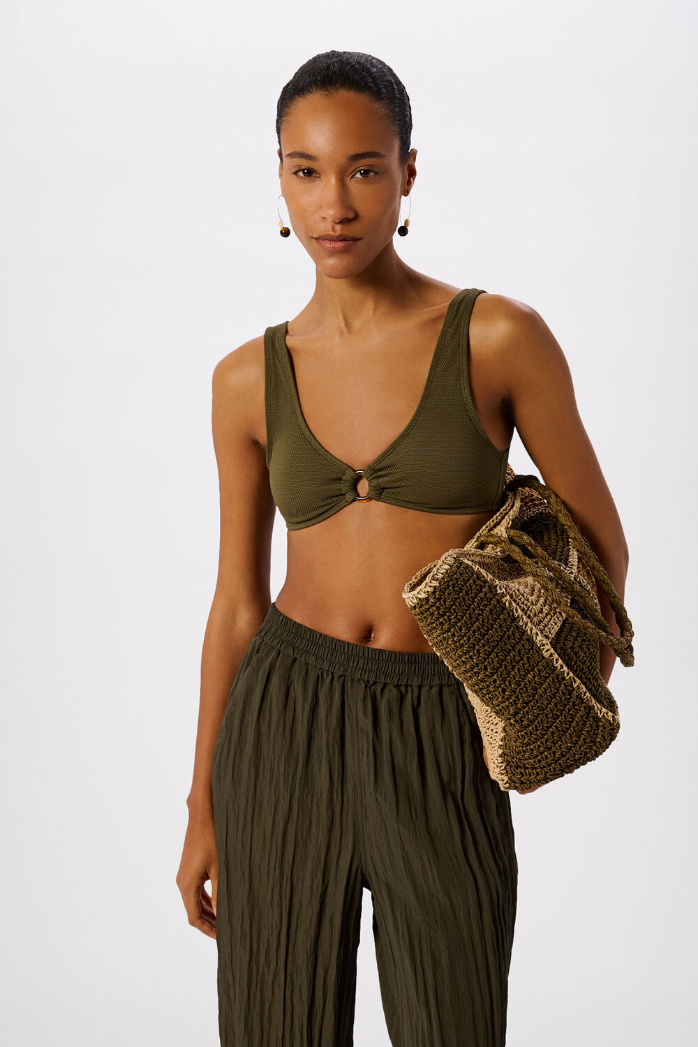 Khaki Ring Detail Bikini Top