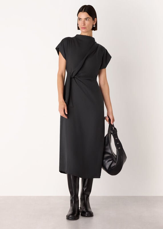Black Twist Waist Midi Dress