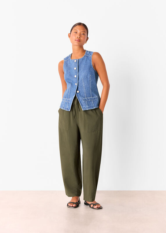 Khaki Petite Tie Waist Trouser