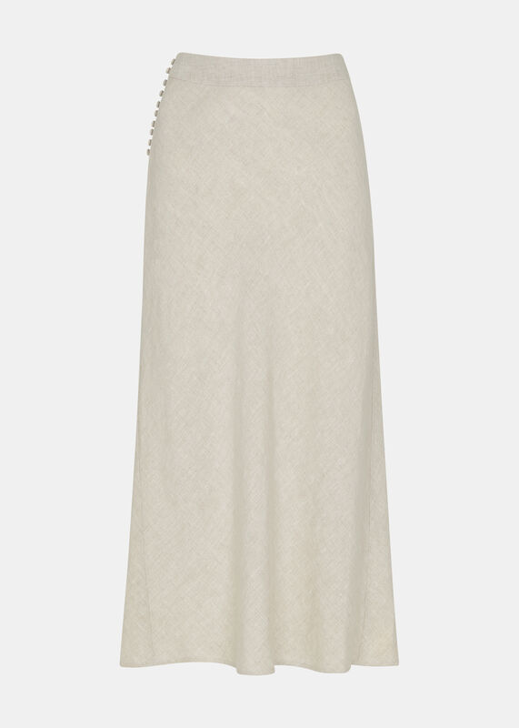 Oatmeal Linen Side Button Skirt