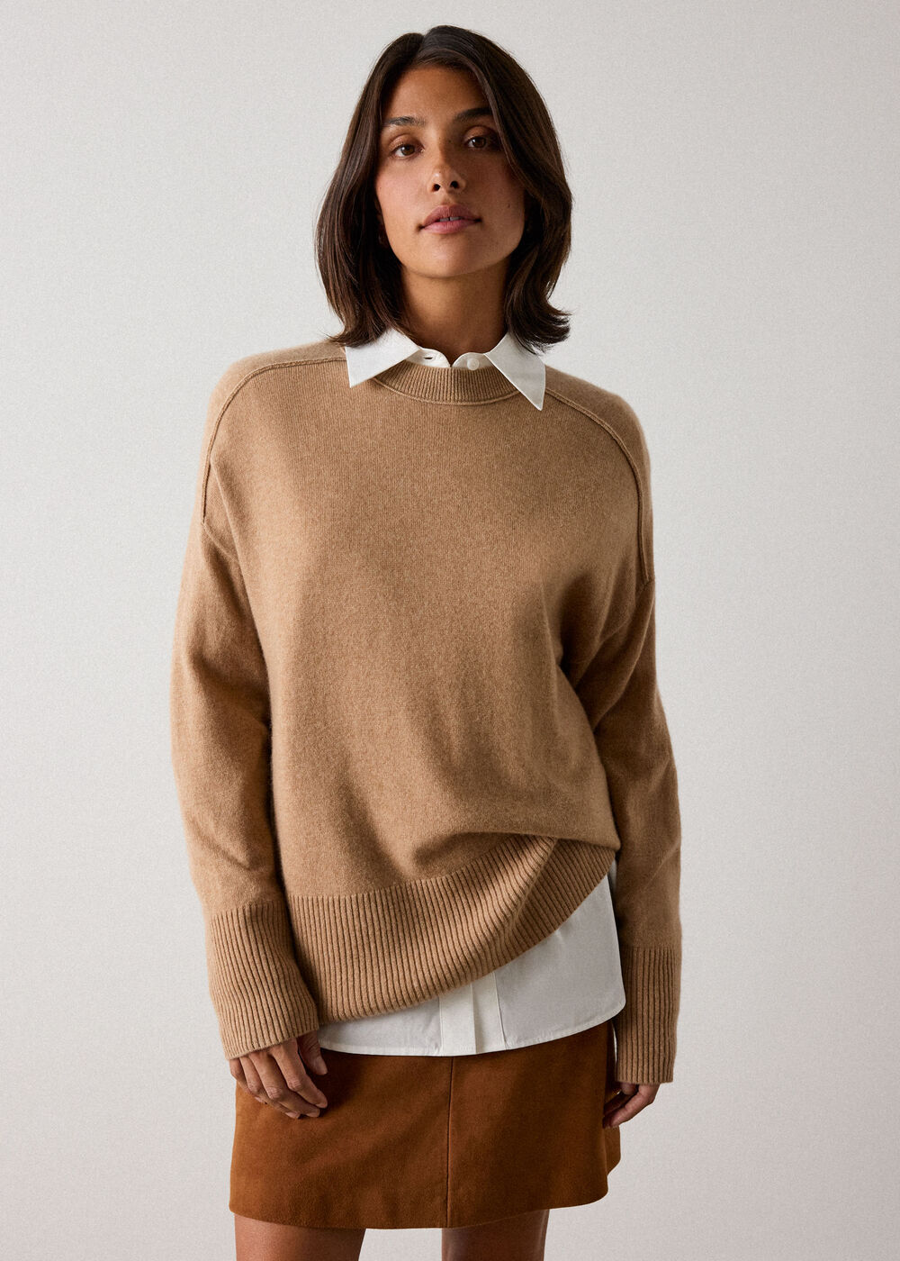 Cashmere Seam Detail Crew Knit