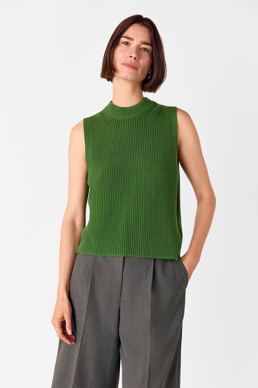 Green Cotton Back Detail Ribbed Tank
