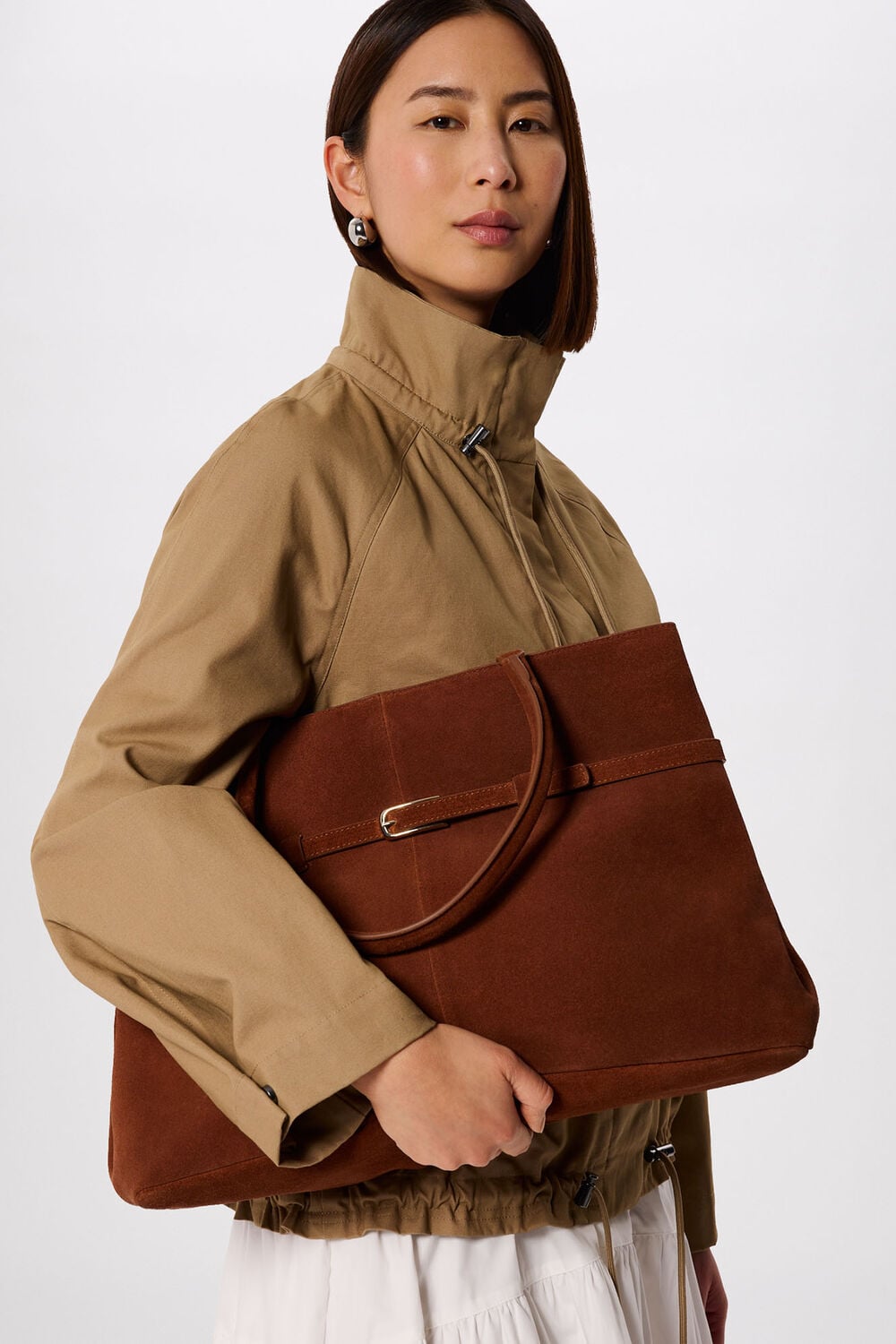 Brown Noelle Suede Buckle Tote Bag