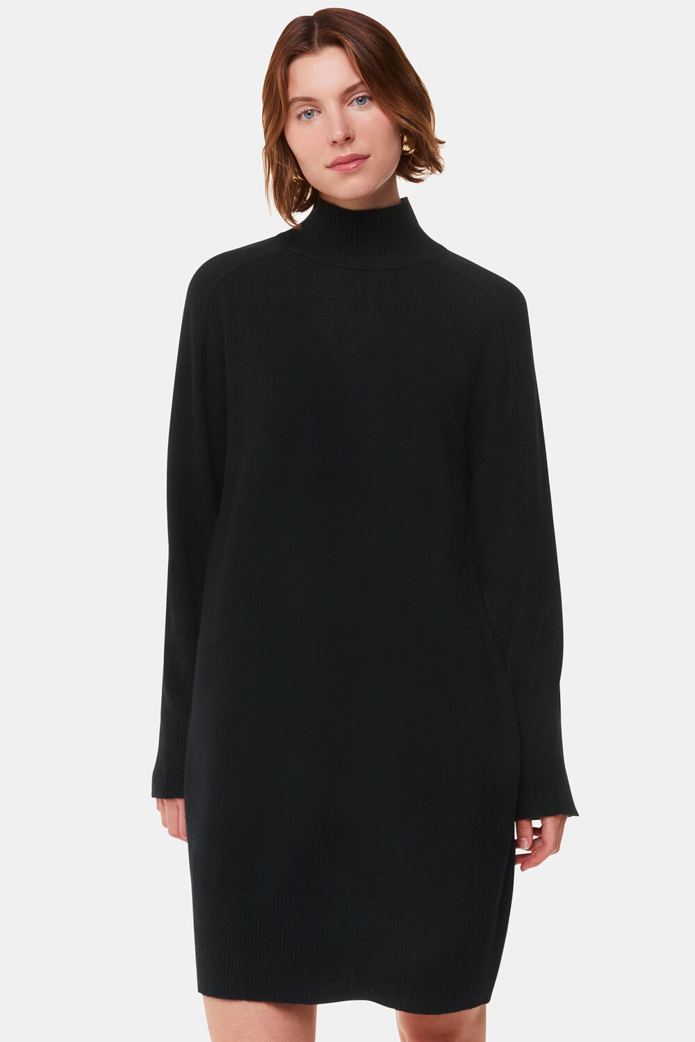 Black Cashmere Funnel Neck Dress