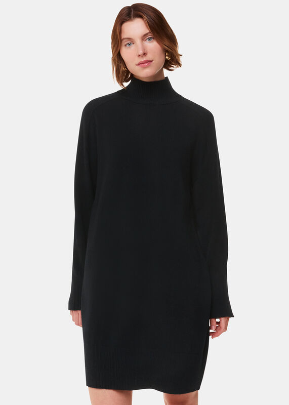 Black Cashmere Mock Neck Sweater Dress