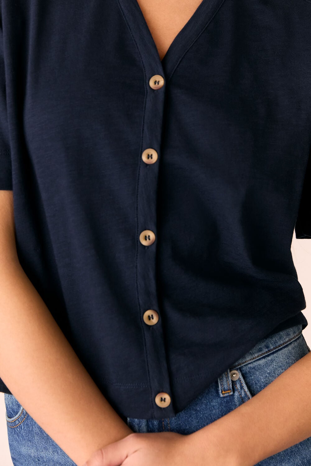 Ella V Neck Button Through Tee