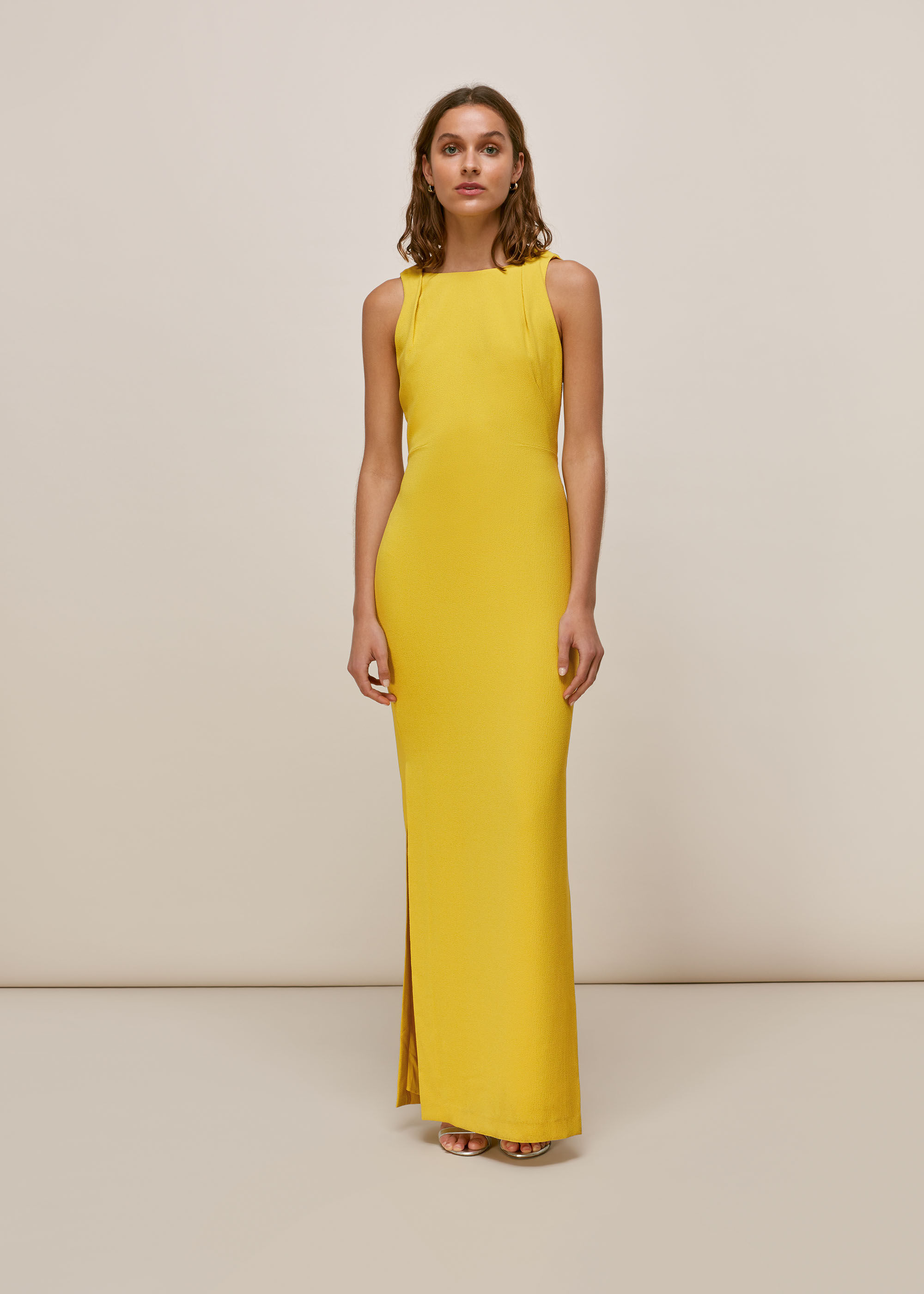 yellow fitted maxi dress
