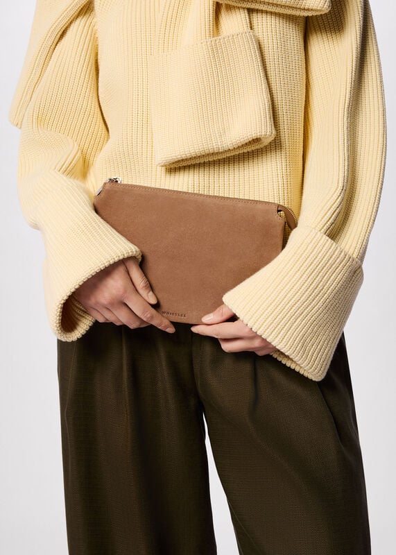 Taupe Elita Suede Pouch Clutch