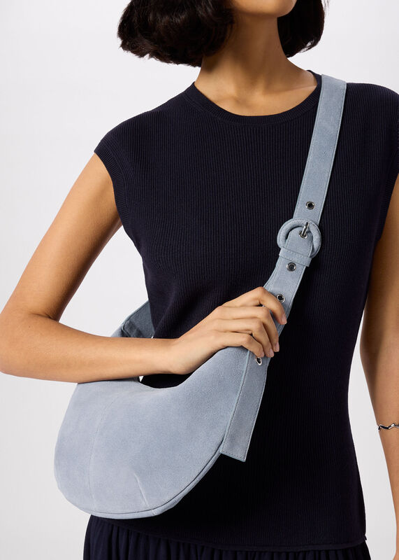 Blue Small Sia Suede Crossbody Bag