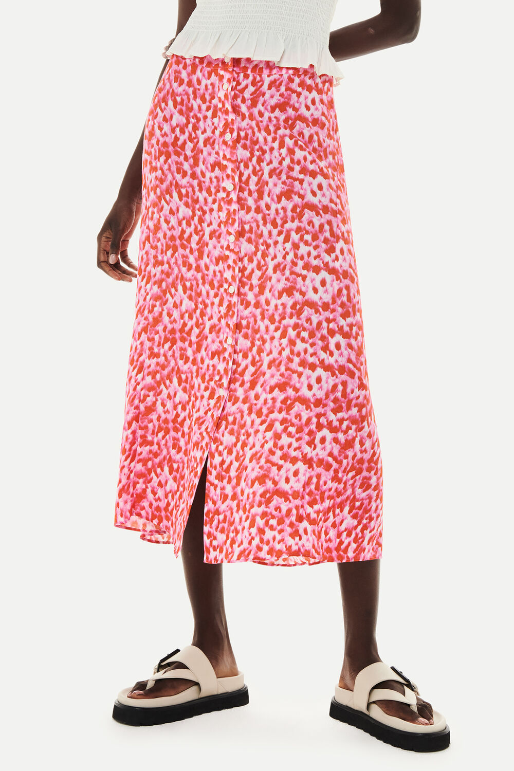 Blurred Strokes Button Skirt