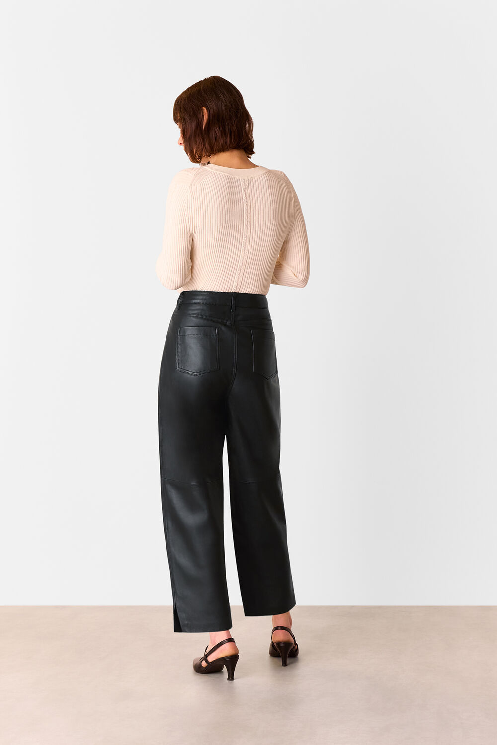 Black Leather Barrel Leg Trouser