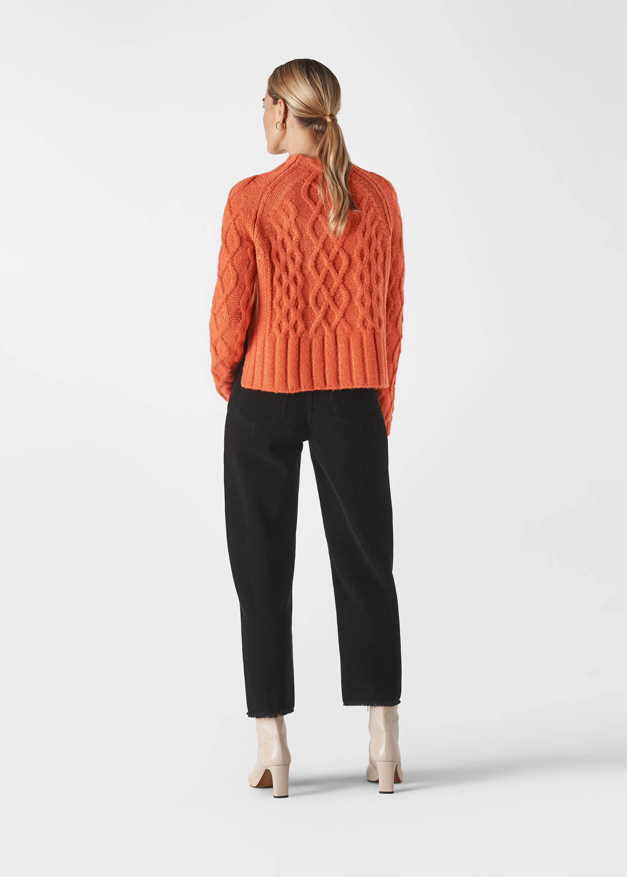 Orange cable knit sweater clearance