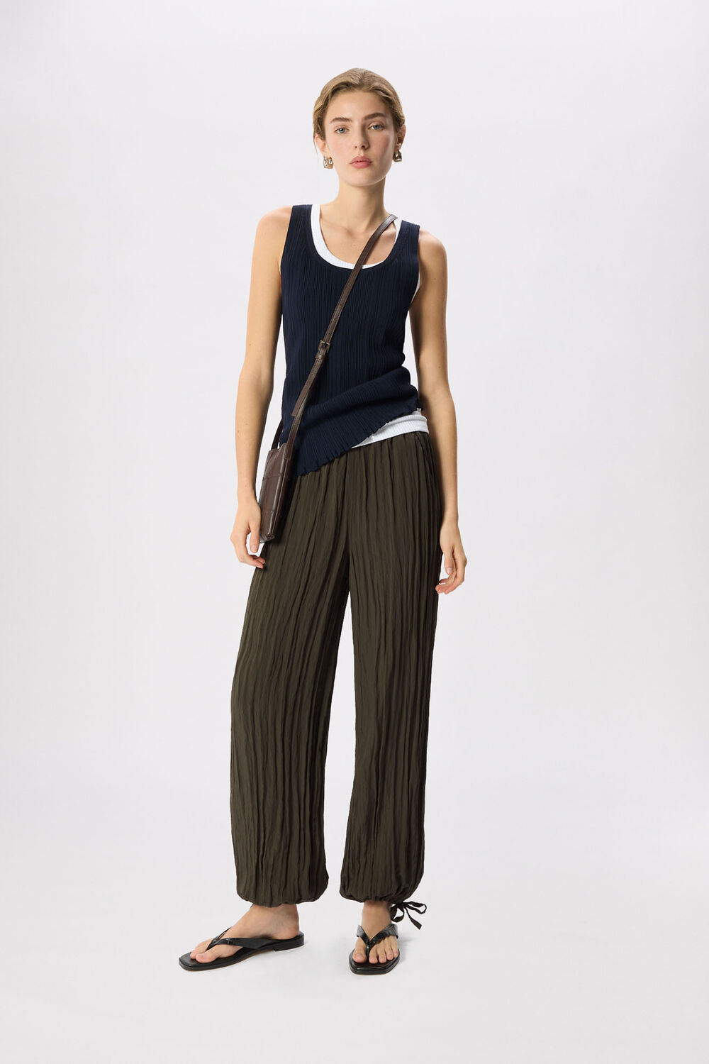 Khaki Balloon Tie Hem Trousers