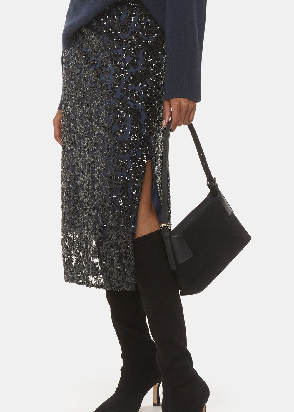 Petite Floral Sequin Midi Skirt