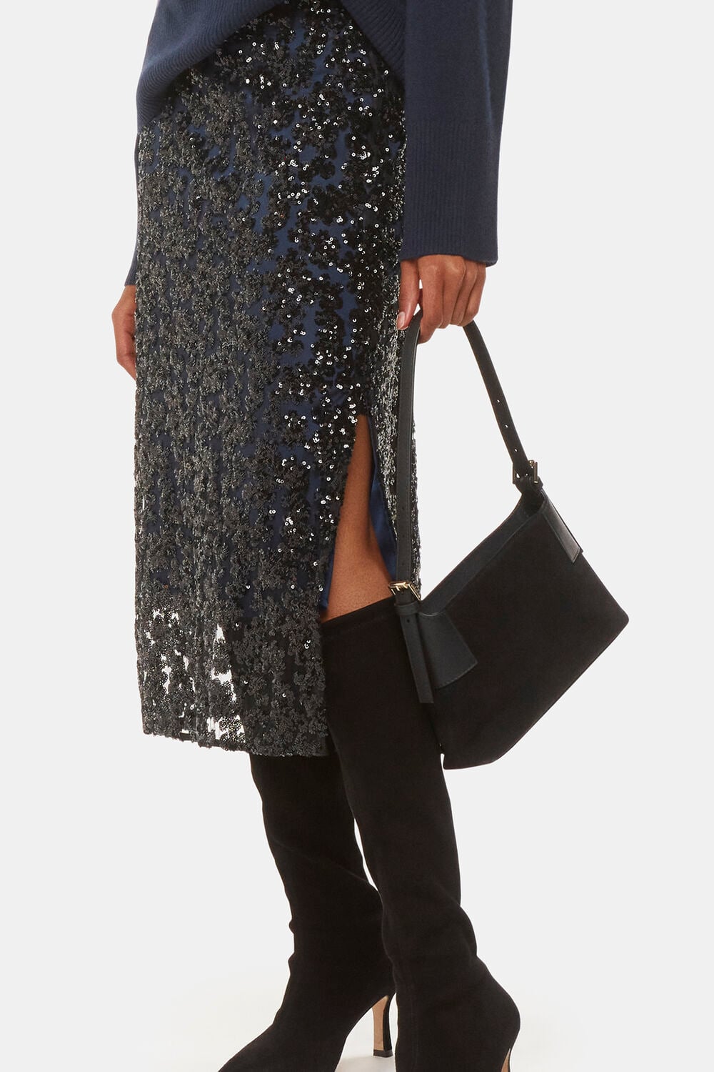 Petite Floral Sequin Midi Skirt