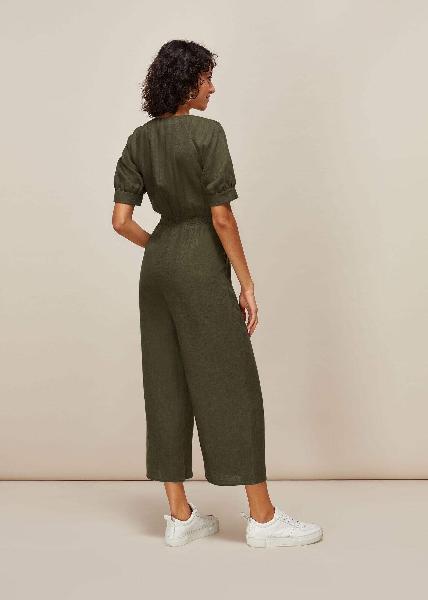 Khaki Nora Linen Jumpsuit WHISTLES Whistles UK