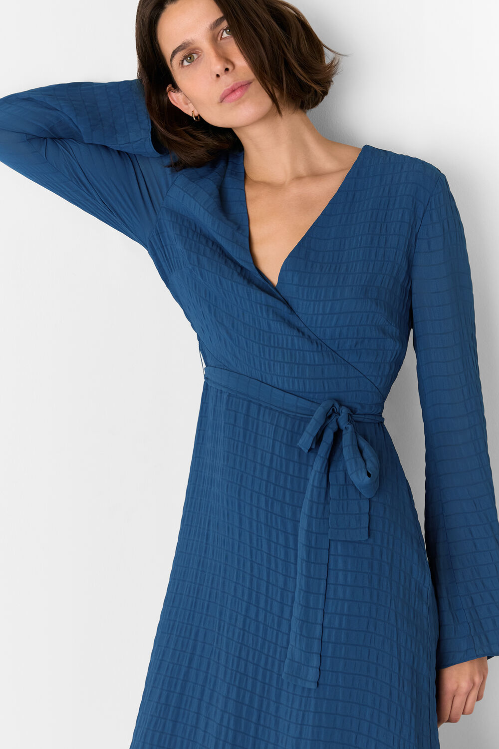 Blue Alex Textured Wrap Midi Dress
