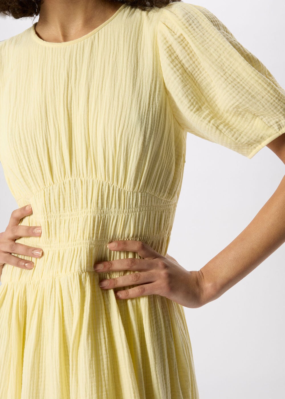 Shirred Cheesecloth Midi Dress