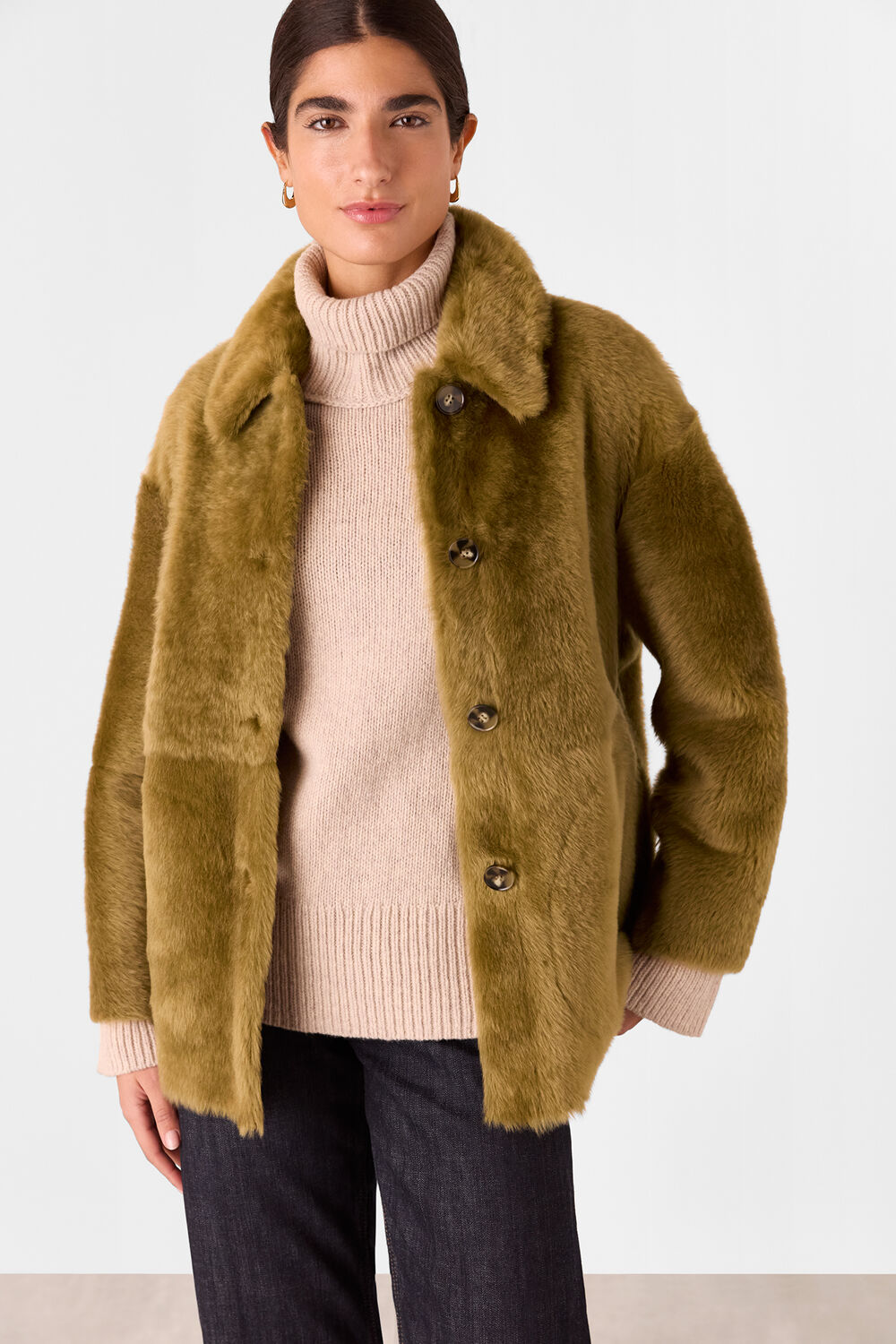 Olive Tamina Short Shearling Coat