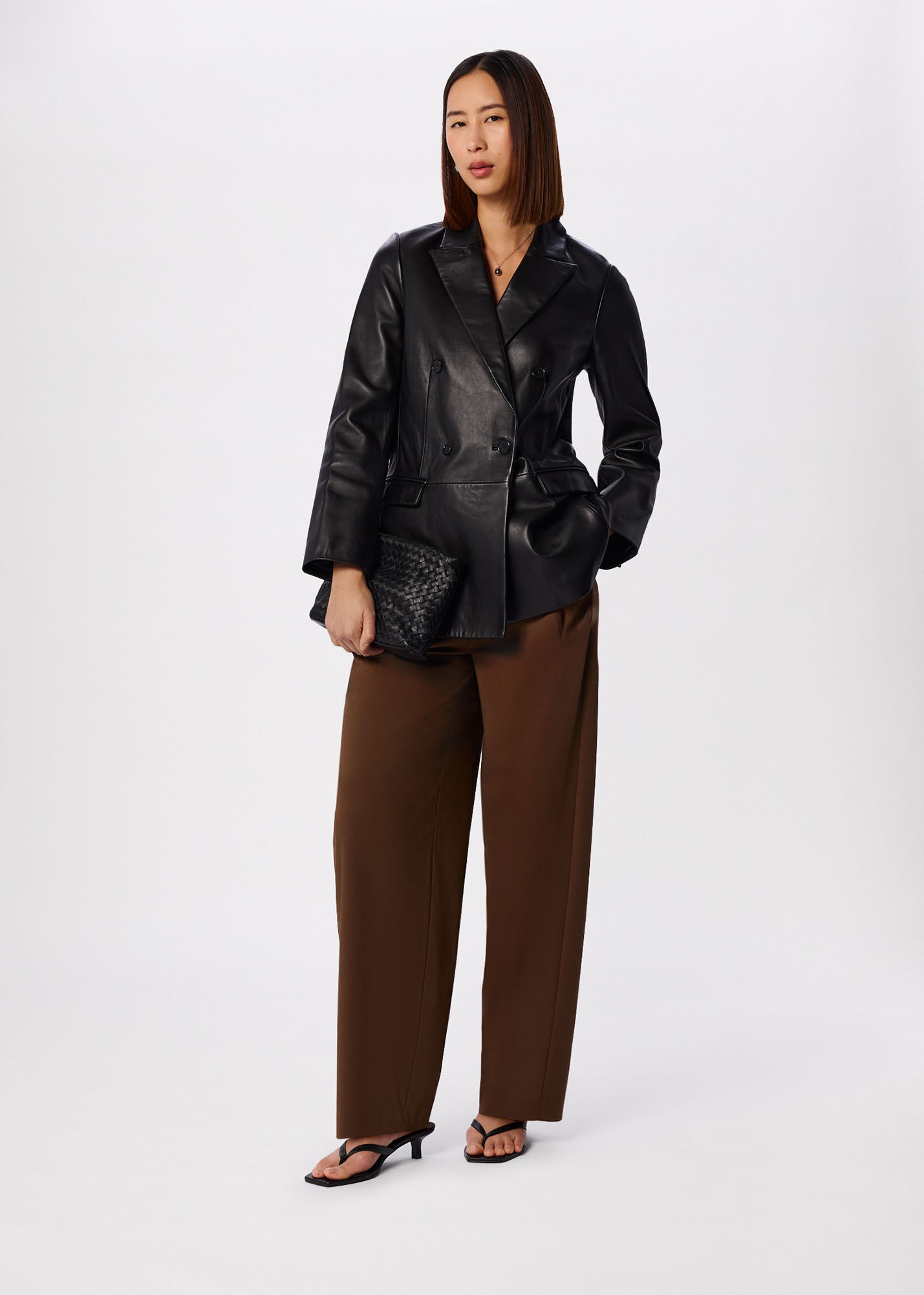 Black Aliza Waisted Leather Blazer | WHISTLES | Whistles US |
