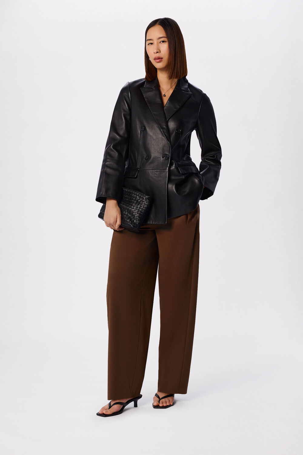 Black Aliza Waisted Leather Blazer
