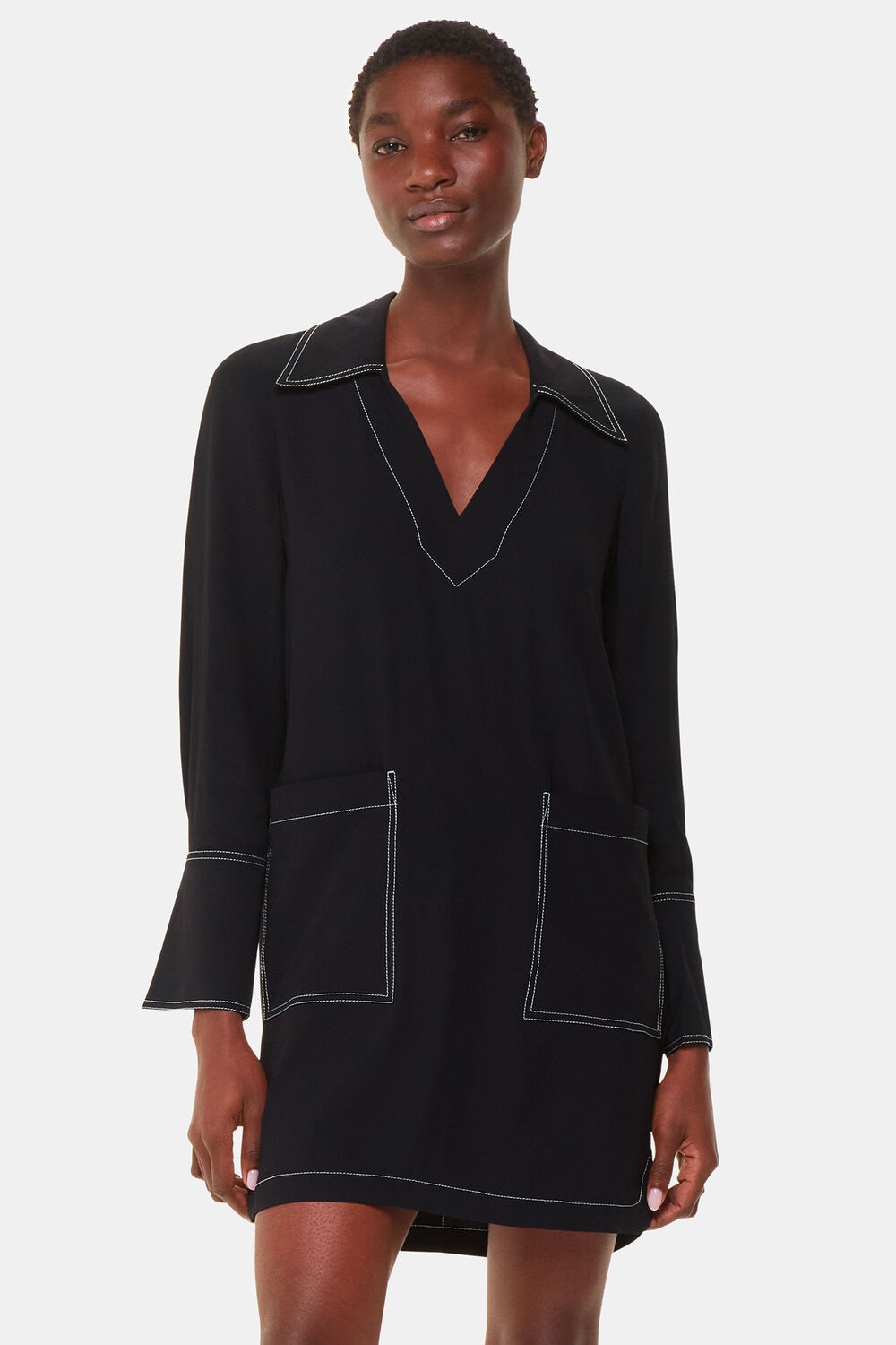Black Topstitch Detail Shirt Dress