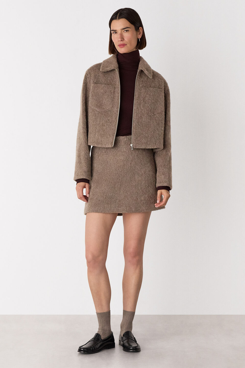 Taupe Wool Mini Skirt