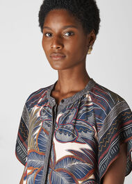 palm print shirt dress Nicole Miller 100% Linen Palm prints button up shirt Dress S pockets tropical