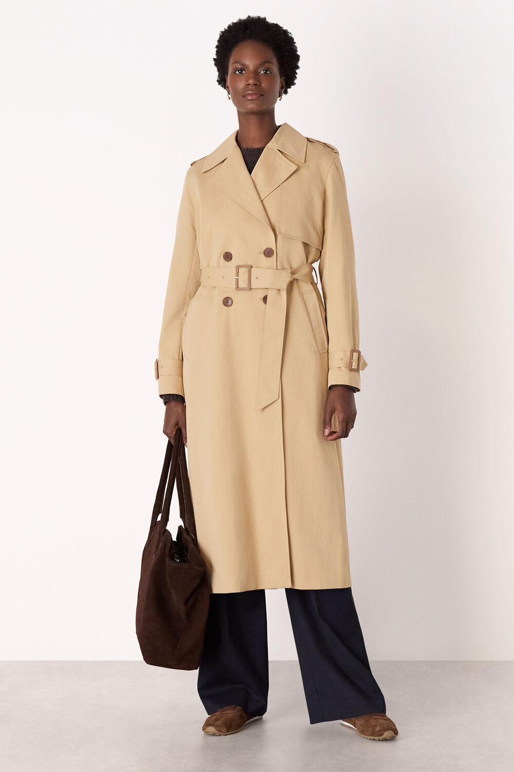 Neutral Belted Trench Coat