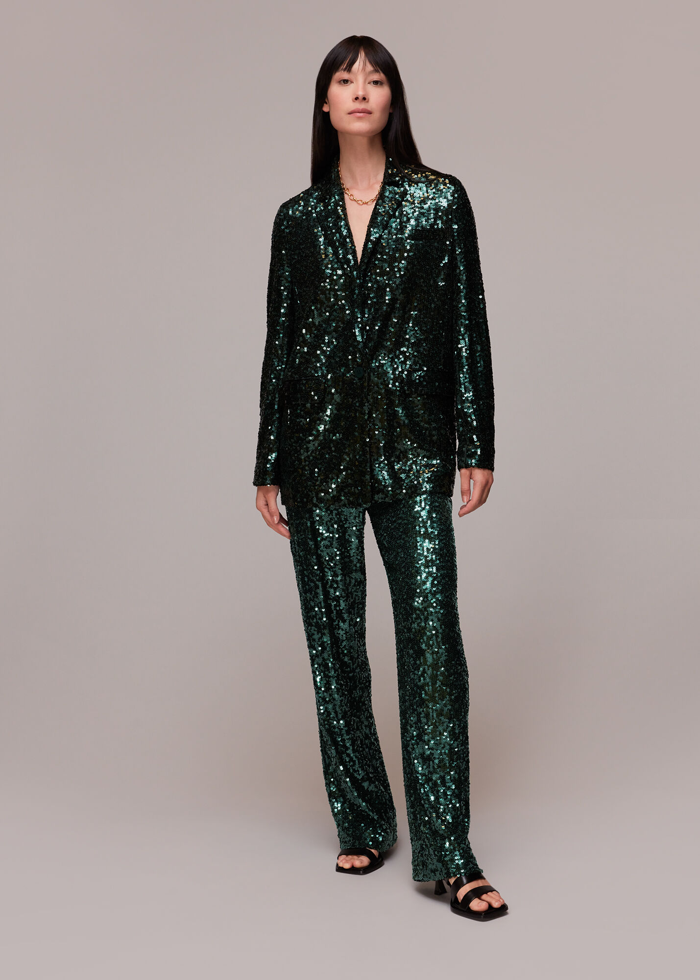 Green Sequin Palazzo Trousers  Quiz Clothing