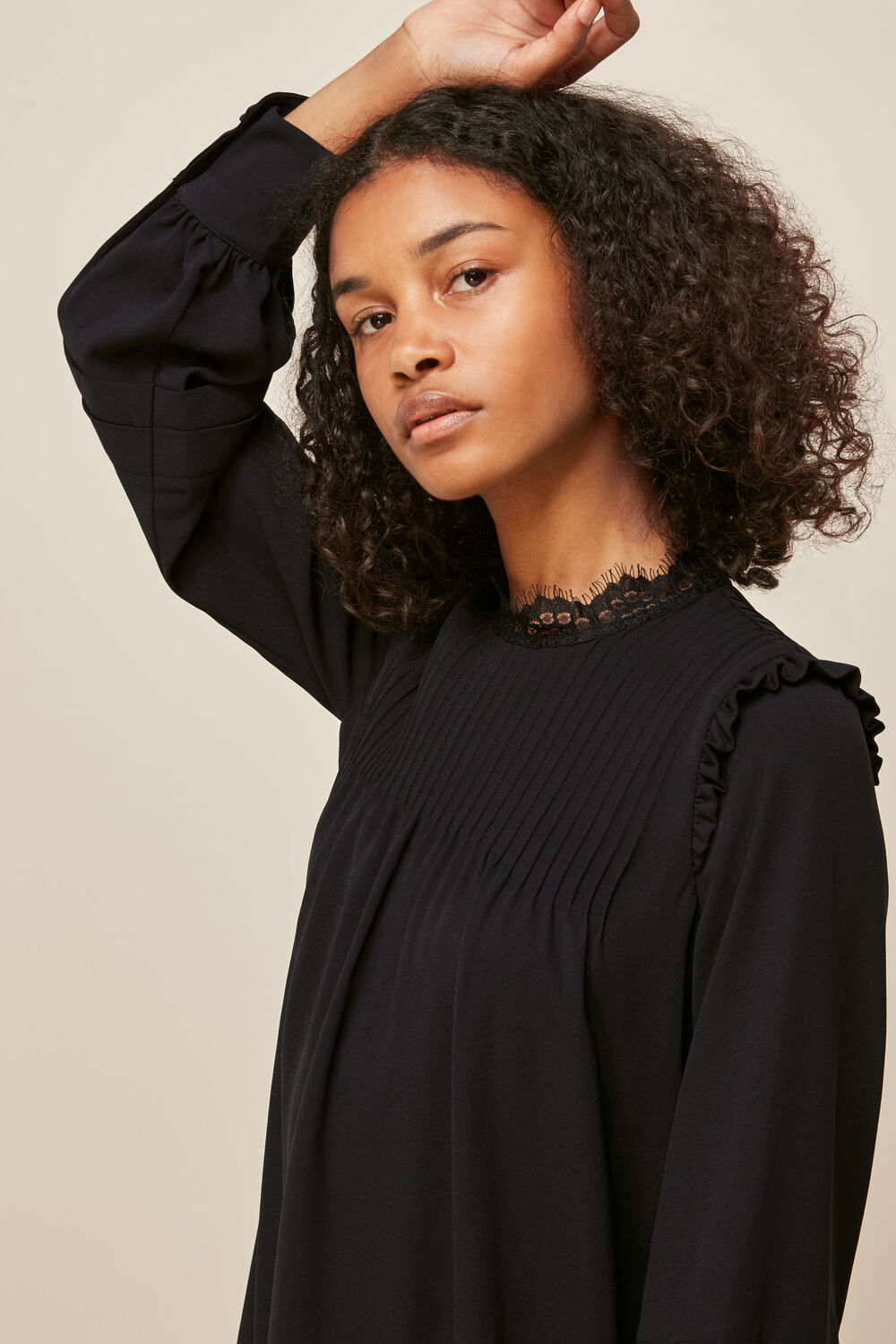 Lace Trim Pintuck Dress